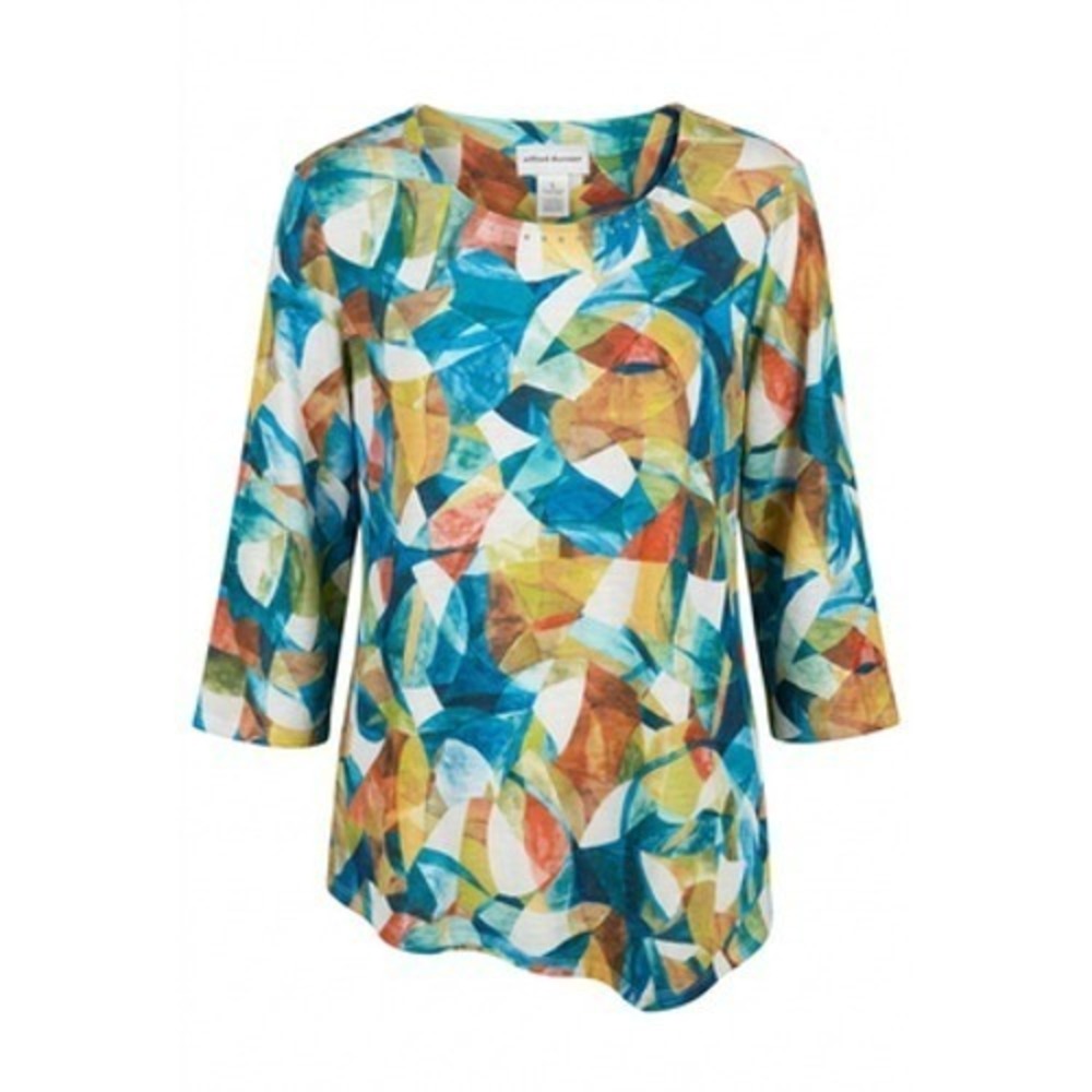 Alfred Dunner Womens L Tunic Top Artsy Colorful Geo Studded Coastal Grandma
